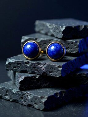 Lapis Lazuli Studs/Posts in Bronze Bevel Cup! Small Dainty Business Casual Style